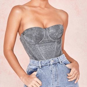 House of CB Donatello Silver Sparkly Bustier XS